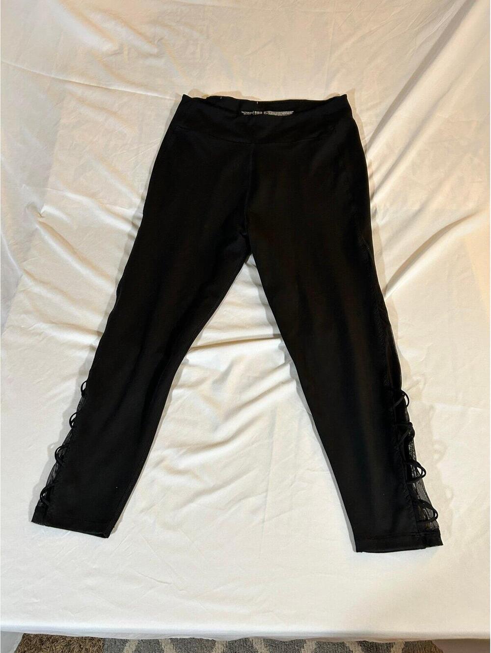 Victoria's Secret Sports Lace Up Pants, Mesh Side Panel, Pocket In Black Size 16
